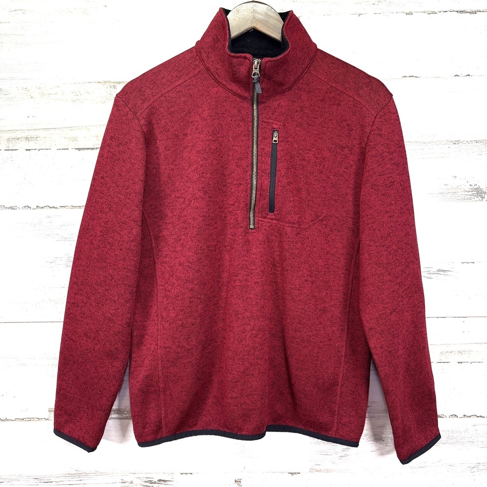 Lands End Mens Brick Red 1/2 Zip Corduroy Mock Neck Heathered Long Slv Sweater S